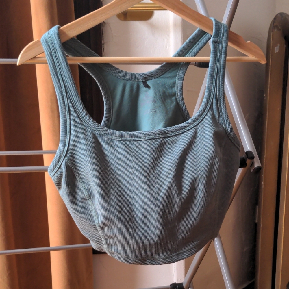 Ribbed Scoop Neck Crop Tank Top - Sage Green